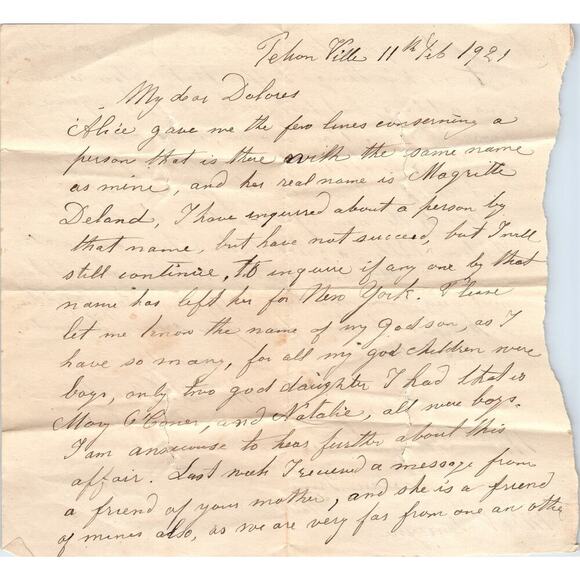1921 Handwritten Letter Tejon Ville Port Au Prince Haiti Madame Decastro AB6-OD1